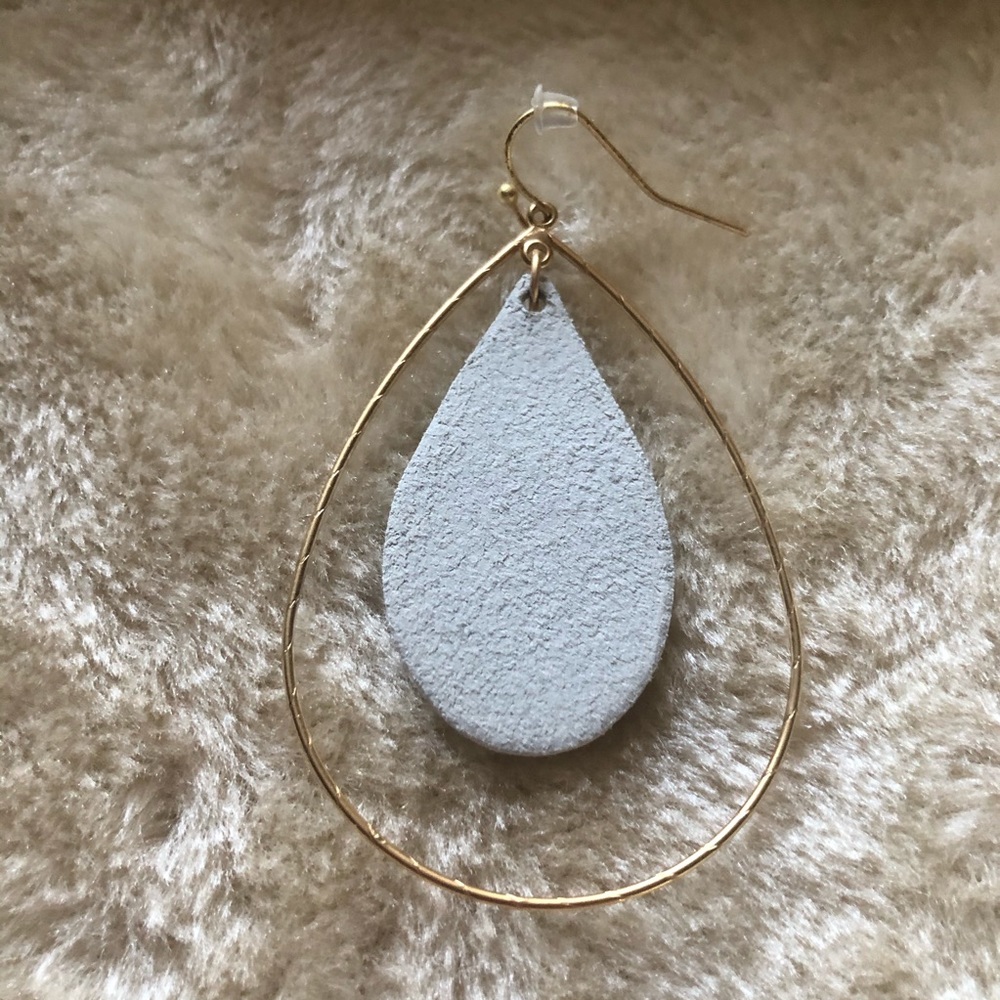 Gold With Striped Leather Statement Earrings - Picture 5 of 5